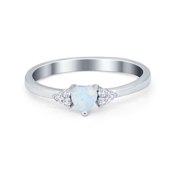 Engagement Heart Promise Ring Round Lab Created White Opal 925 Sterling Silver